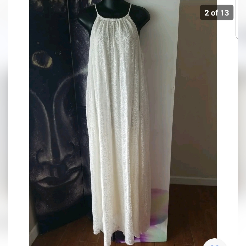 LINE & DOT Women's Maxi Ivory Embroidered Sleeveless‎ Dress w/ Pockets Size S